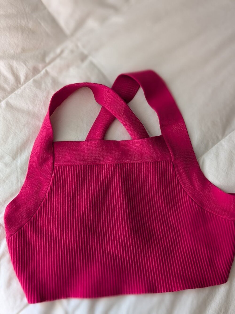 House of Harlow 1960 Hot Pink Ribbed Crisscross Cropped Tank Top Size Medium